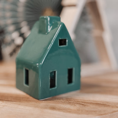Label2X Kerstmis Aardewerk huisje met lampje groen Aardewerk huisje met lampje groen woonaccessoires homedecoratie