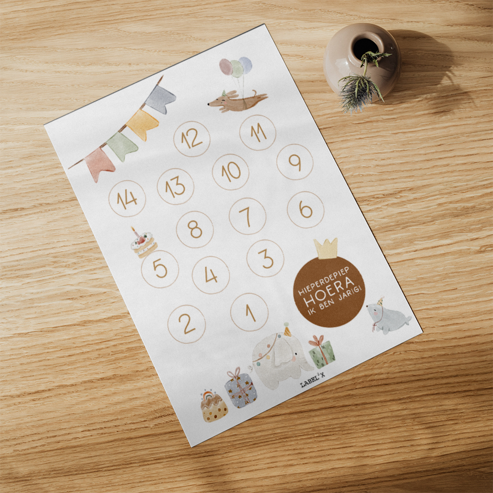 Label2X Aftelkalender verjaardag meisjes (digitaal) woonaccessoires homedecoratie