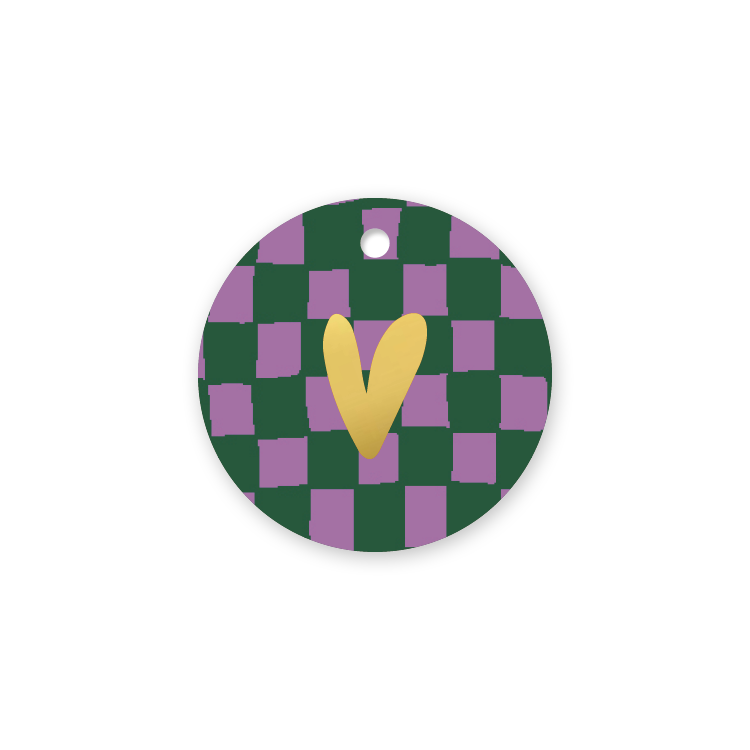 Label2X Kaarten Cadeaulabel grid groen paars hart Cadeaulabel grid groen paars hart woonaccessoires homedecoratie