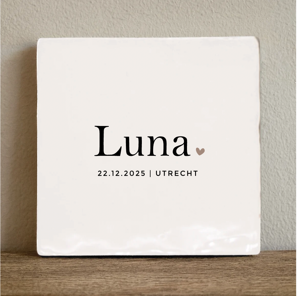 Label2X Geboortetegeltje met naam en hartje Geboortetegeltje met naam en hartje woonaccessoires homedecoratie