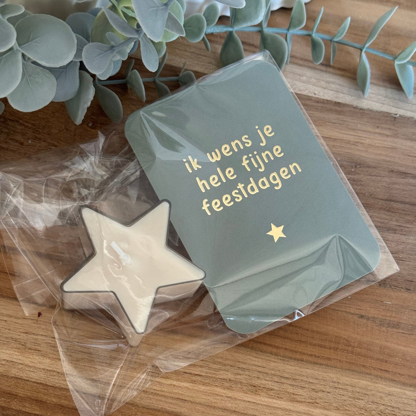 Label2X Kerstmis Groen kaartje - wit kaarsje Kaarsje met kaart 6090340318372 Kaarsje met kaart woonaccessoires homedecoratie