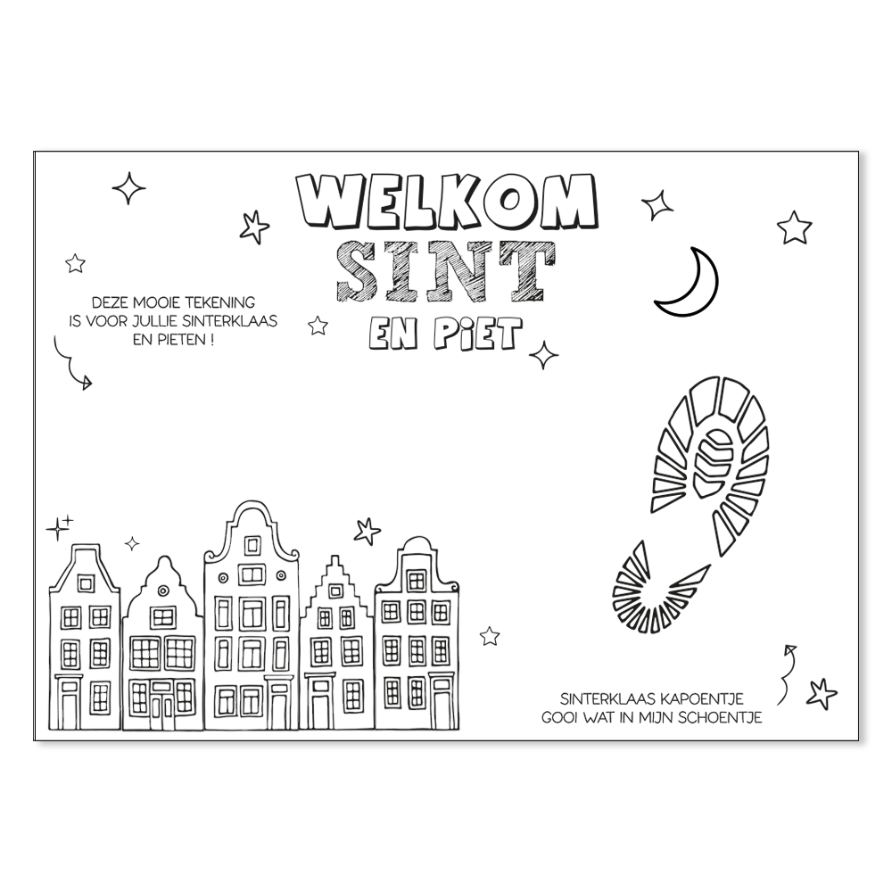 Label2X Sinterklaas Inkleurbare sinterklaas schoenzetmat woonaccessoires homedecoratie