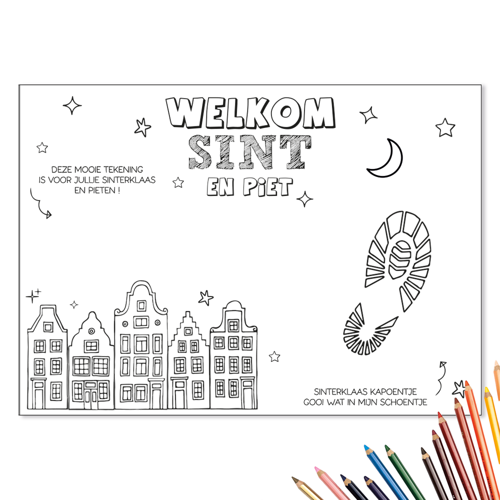 Label2X Sinterklaas Inkleurbare sinterklaas schoenzetmat woonaccessoires homedecoratie