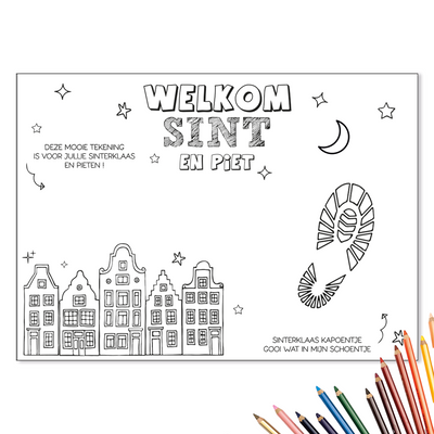 Label2X Sinterklaas Inkleurbare sinterklaas schoenzetmat woonaccessoires homedecoratie