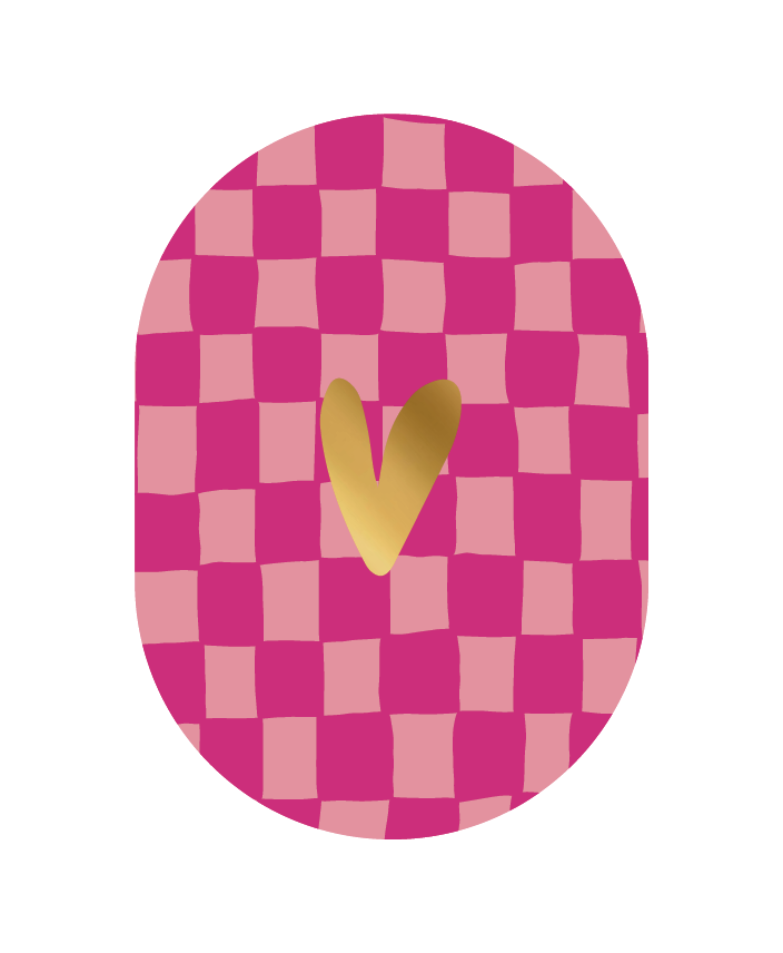 Label2X Kaarten Kaart ovaal grid roze hart Kaart ovaal grid roze hart woonaccessoires homedecoratie