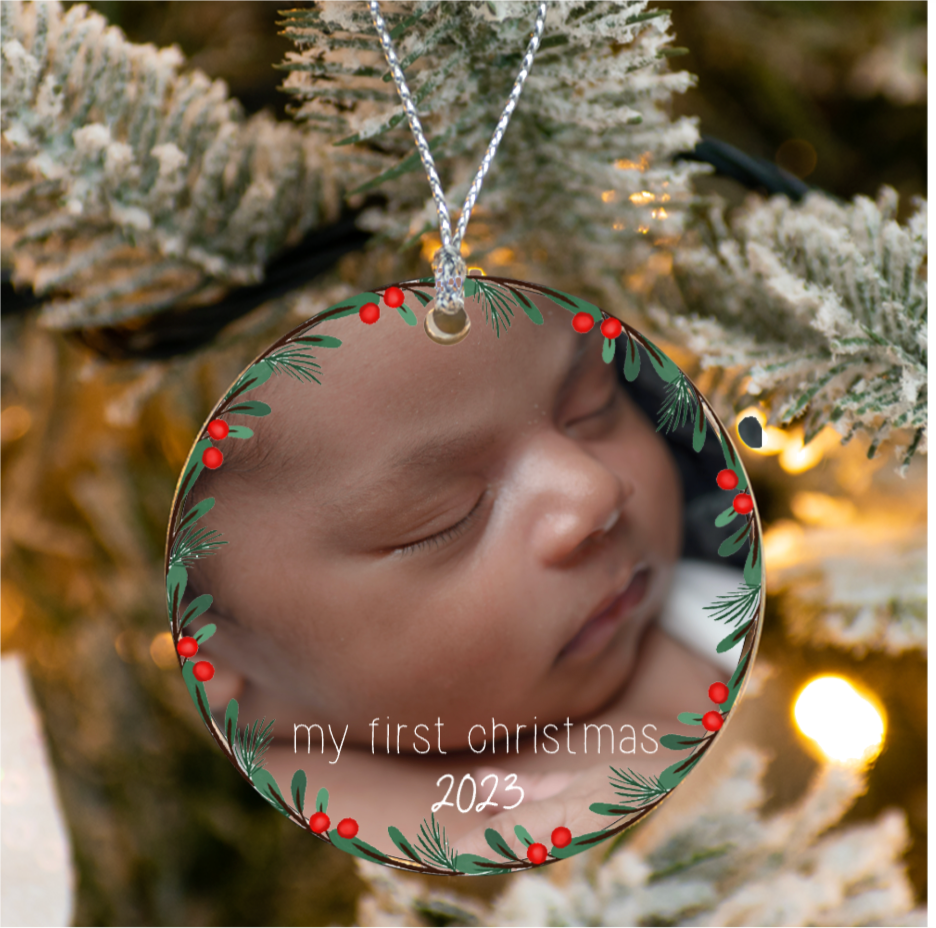 Label2X Kerstcollectie Kersthanger met eigen foto krans voor eerste kerstmis