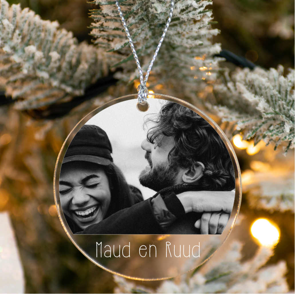 Label2X Kerstmis Kersthanger met eigen zwart/wit foto 