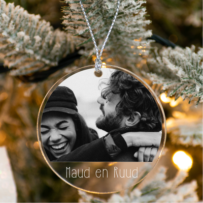 Label2X Kerstmis Kersthanger met eigen zwart/wit foto 