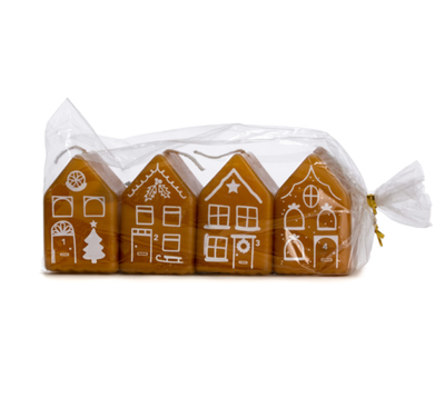 Label2X Kersthuisjes kaarsen terra 4 stuks