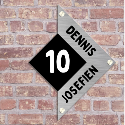 Label2X Naambordje rechthoek Naambordje voordeur driehoek met huisnummer links Naambordje voordeur driehoek met huisnummer links woonaccessoires homedecoratie