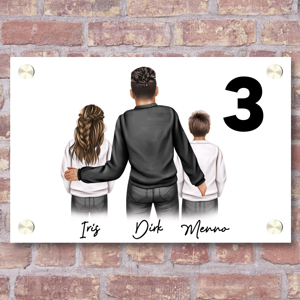 Label2X Naambordje rechthoek Naambordje voordeur familieportret t/m 4 personen woonaccessoires homedecoratie