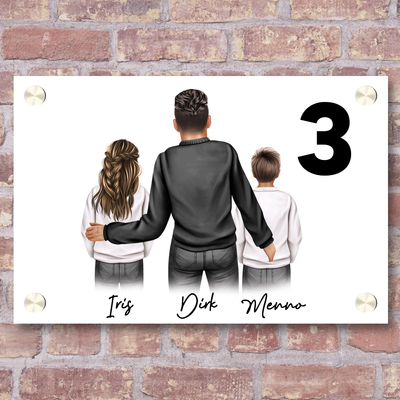 Label2X Naambordje rechthoek Naambordje voordeur familieportret t/m 4 personen woonaccessoires homedecoratie