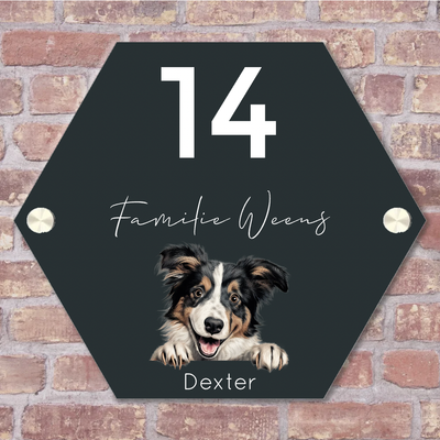 Label2X Naambordjes hexagon Naambordje voordeur hexagon hond Naambordje voordeur hexagon hond woonaccessoires homedecoratie