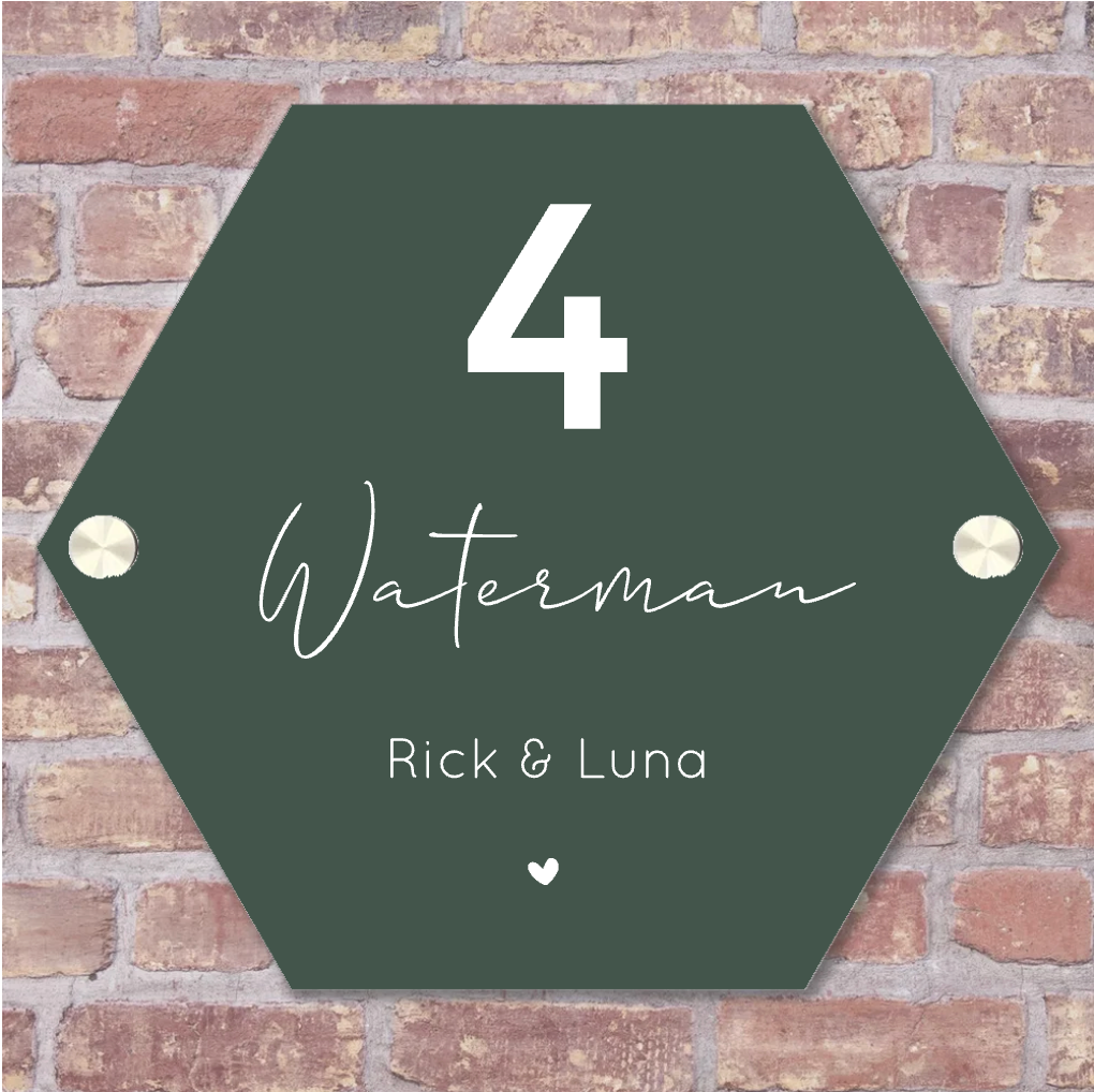 Label2X Naambordjes hexagon Naambordje voordeur hexagon sierlijk groen Naambordje voordeur hexagon sierlijk groen woonaccessoires homedecoratie