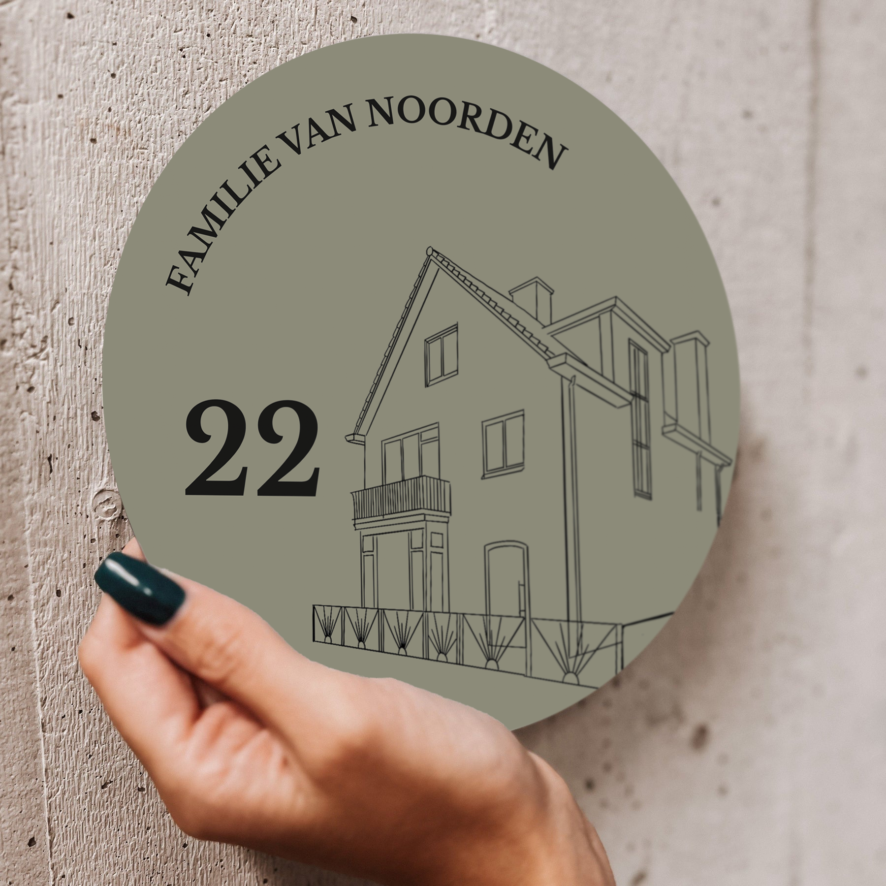 Label2X Naambordje rond Naambordje voordeur lijntekening rond huis woonaccessoires homedecoratie