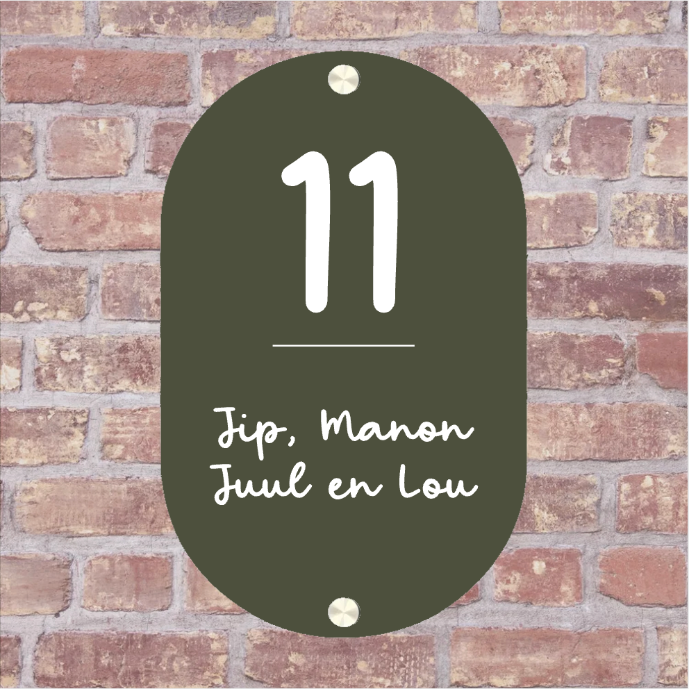 Label2X Naambordje ovaal Naambordje voordeur ovaal olijfgroen Naambordje voordeur ovaal olijfgroen woonaccessoires homedecoratie