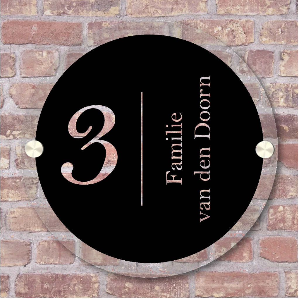 Label2X Naambordje rond Naambordje voordeur plexiglas rond zwart Naambordje voordeur plexiglas rond zwart woonaccessoires homedecoratie