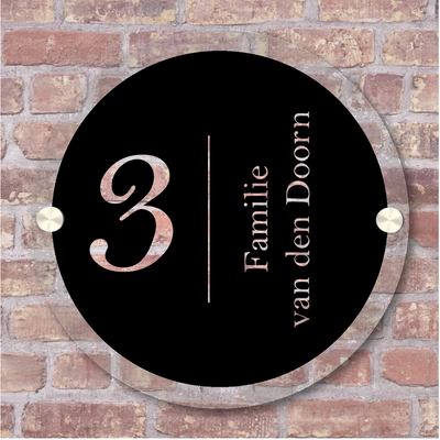 Label2X Naambordje rond Naambordje voordeur plexiglas rond zwart Naambordje voordeur plexiglas rond zwart woonaccessoires homedecoratie