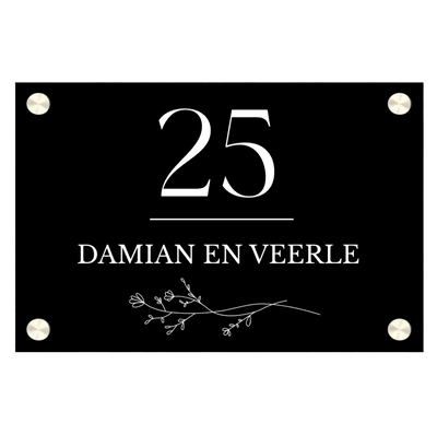 Label2X Naambordje rechthoek Naambordje voordeur rechthoek zwart bloem woonaccessoires homedecoratie