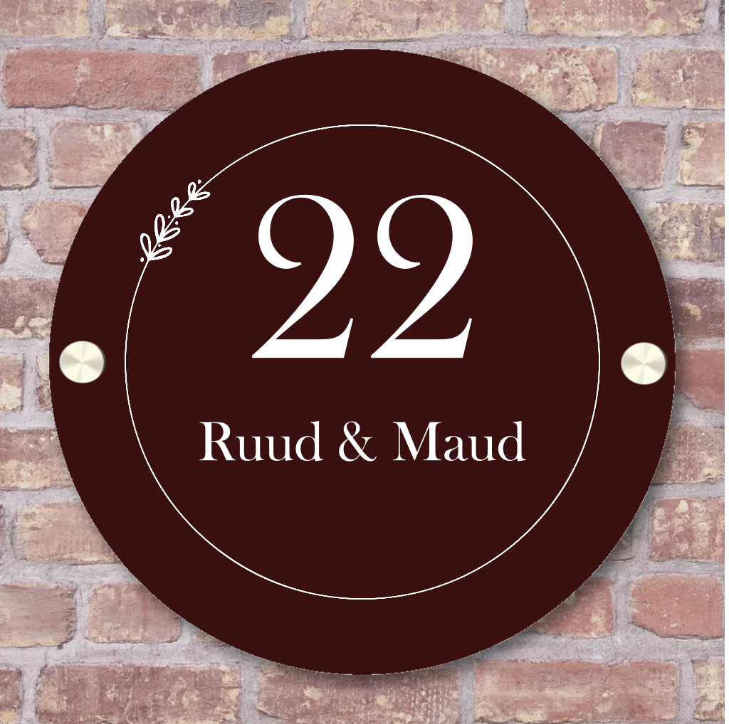 Label2X Naambordje rond Naambordje voordeur rond deep red Naambordje voordeur rond deep red woonaccessoires homedecoratie