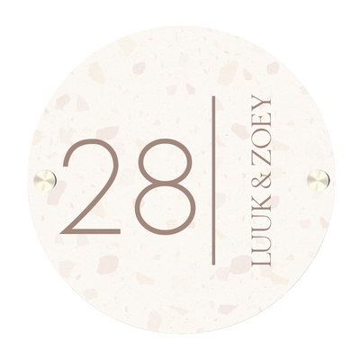 Label2X Naambordje rond Naambordje voordeur rond minimalist terrazzo woonaccessoires homedecoratie