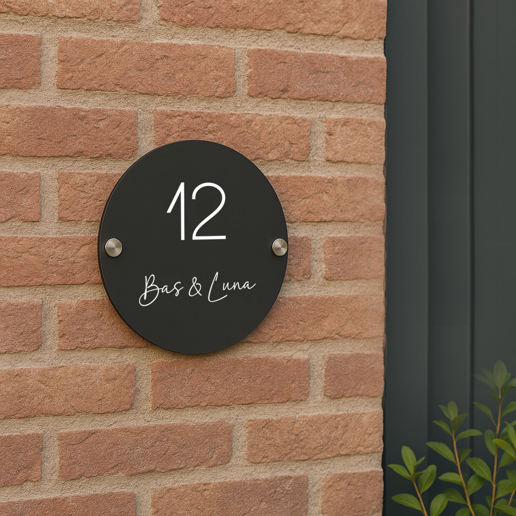 Label2X Naambordje rond Naambordje voordeur rond strak lijn Naambordje voordeur rond strak lijn woonaccessoires homedecoratie
