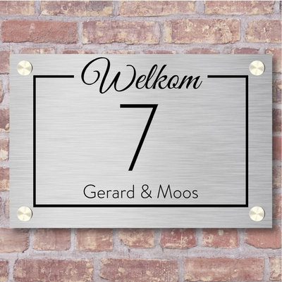 Label2X Naambordje rechthoek Naambordje voordeur rvs-look rechthoek open frame woonaccessoires homedecoratie