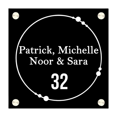 Label2X Naambordje vierkant Naambordje voordeur vierkant cirkel dots zwart woonaccessoires homedecoratie