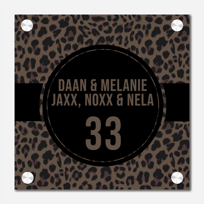 Label2X Naambordje vierkant Naambordje voordeur vierkant leopard cirkel woonaccessoires homedecoratie
