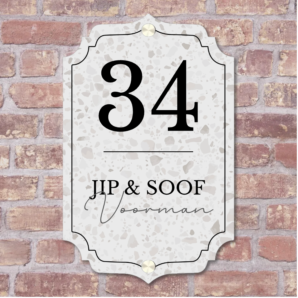 Label2X Naambordje ovaal Naambordje voordeur vintage terrazzo Naambordje voordeur vintage terrazzo woonaccessoires homedecoratie