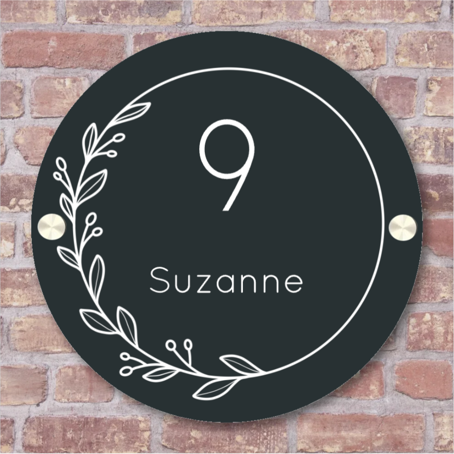 Label2X Naambordje rond Namensschild für die Haustür, runder Kranz woonaccessoires homedecoratie