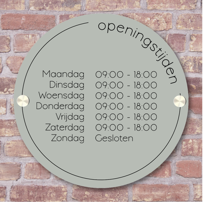 Label2X Naambordje rond Ontwerp je eigen openingstijden bordje voor binnen of buiten woonaccessoires homedecoratie