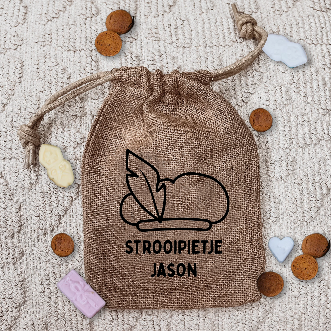Label2X Sinterklaas Pepernootzakje strooipietje met naam jute Pepernootzakje strooipietje met naam jute woonaccessoires homedecoratie