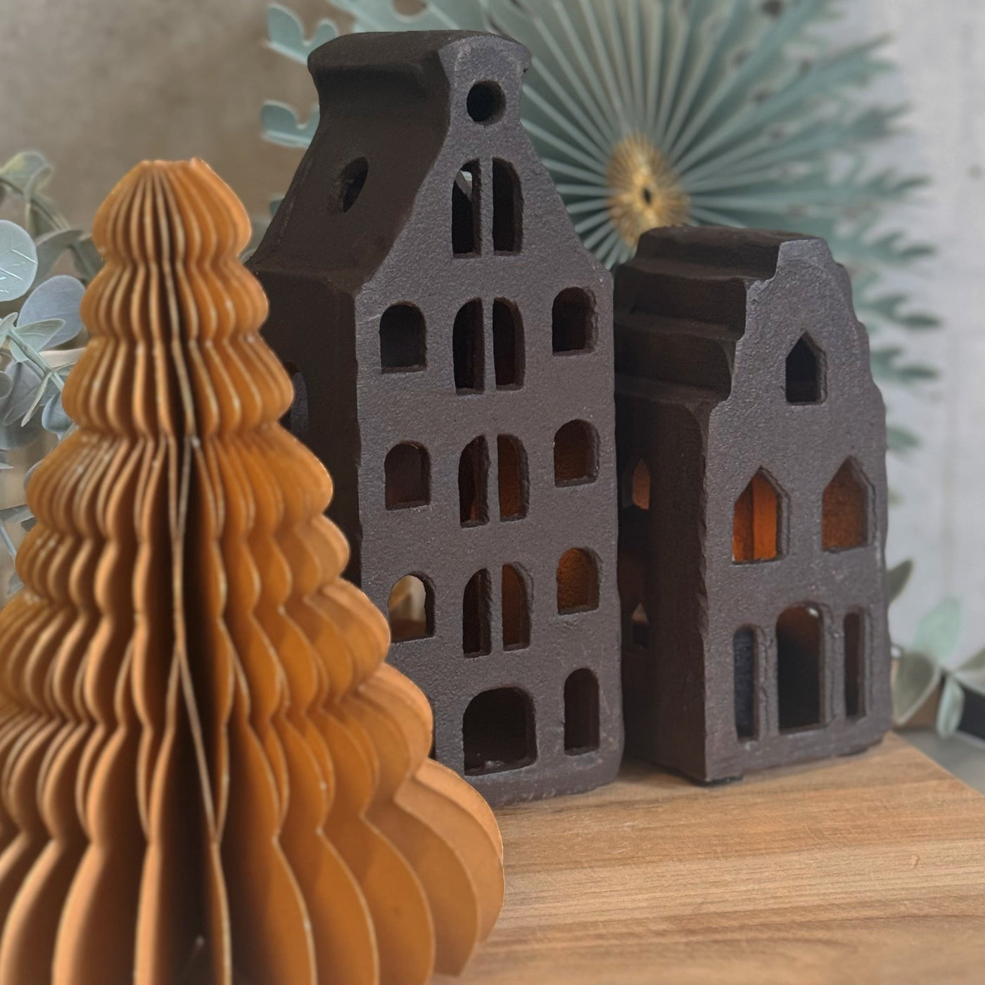 Label2X Kerstmis Set zwarte huisjes Set zwarte huisjes woonaccessoires homedecoratie