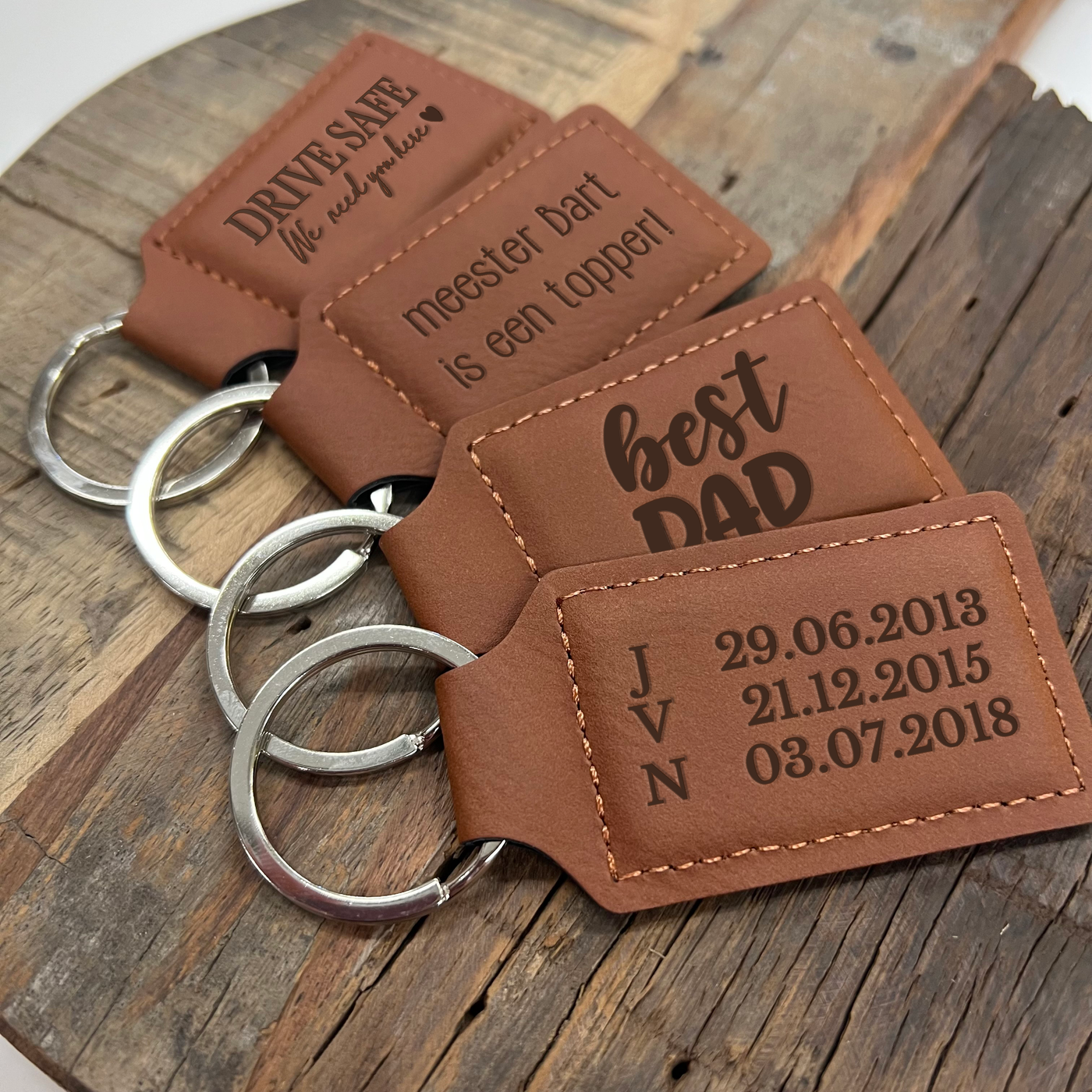 Label2X Sleutelhanger Sleutelhanger bruin dubbelzijdig eigen ontwerp woonaccessoires homedecoratie