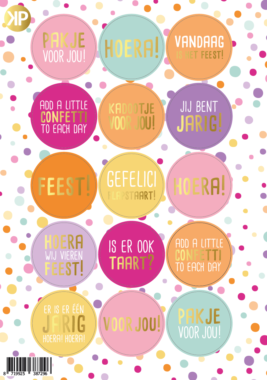 Label2X Kaarten Stickervel confetti feest met goudfolie Stickervel confetti feest met goudfolie woonaccessoires homedecoratie