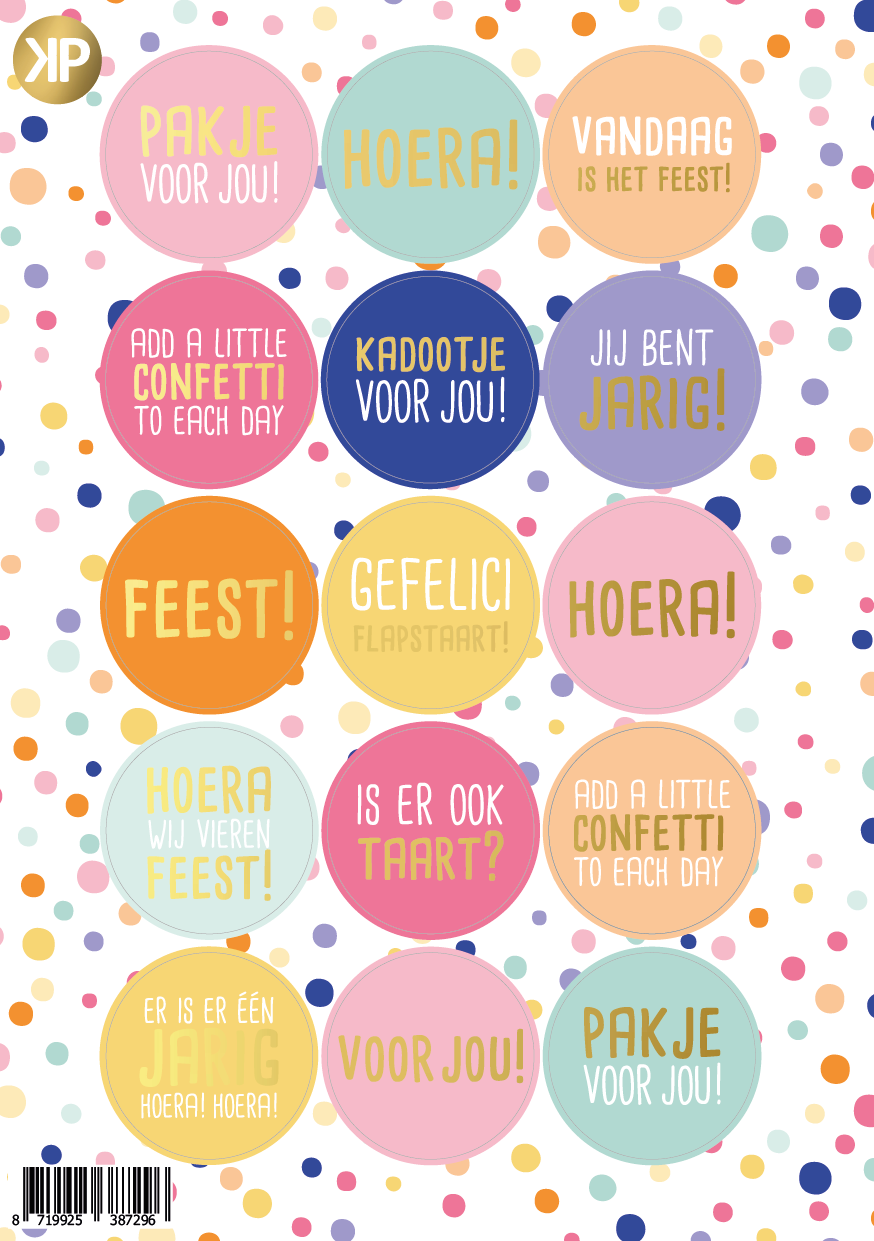 Label2X Kaarten Stickervel confetti feest met goudfolie Stickervel confetti feest met goudfolie woonaccessoires homedecoratie
