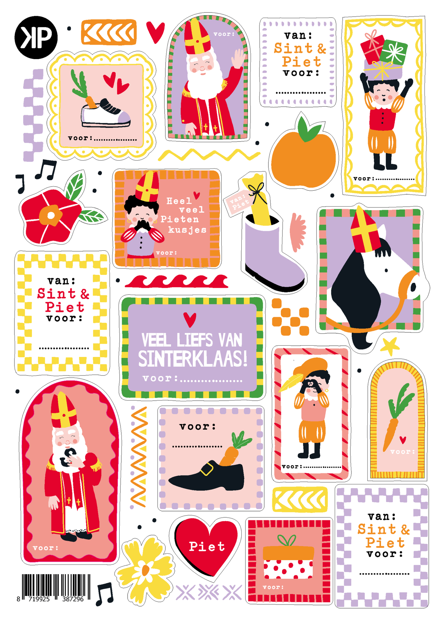 Label2X Kaarten Stickervel sint & piet Stickervel sint & piet woonaccessoires homedecoratie