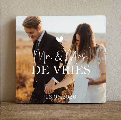 Label2X Tegeltje bruiloft met foto Tegeltje bruiloft met foto woonaccessoires homedecoratie