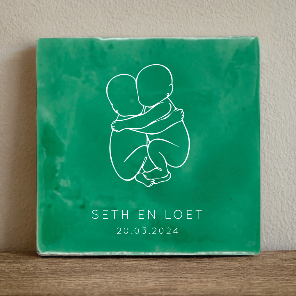 Label2X Tegeltje geboorte tweeling Tegeltje geboorte tweeling woonaccessoires homedecoratie