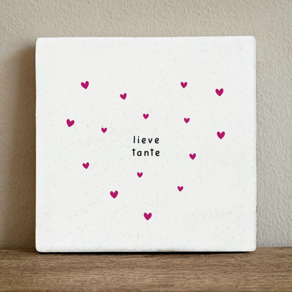 Label2X Tegeltje lieve tante hartjes roze Tegeltje lieve tante hartjes roze woonaccessoires homedecoratie