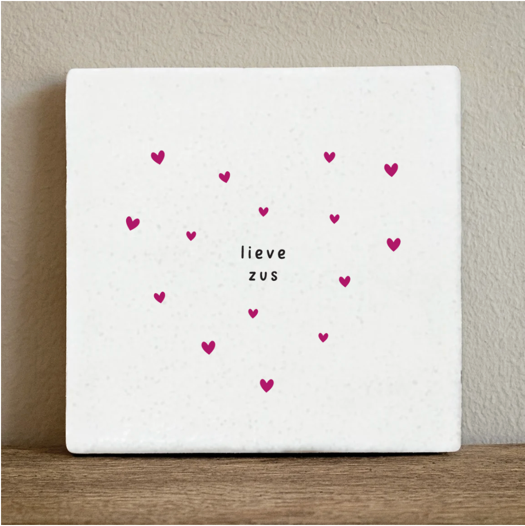 Label2X Tegeltje lieve zus hartjes roze Tegeltje lieve zus hartjes roze woonaccessoires homedecoratie