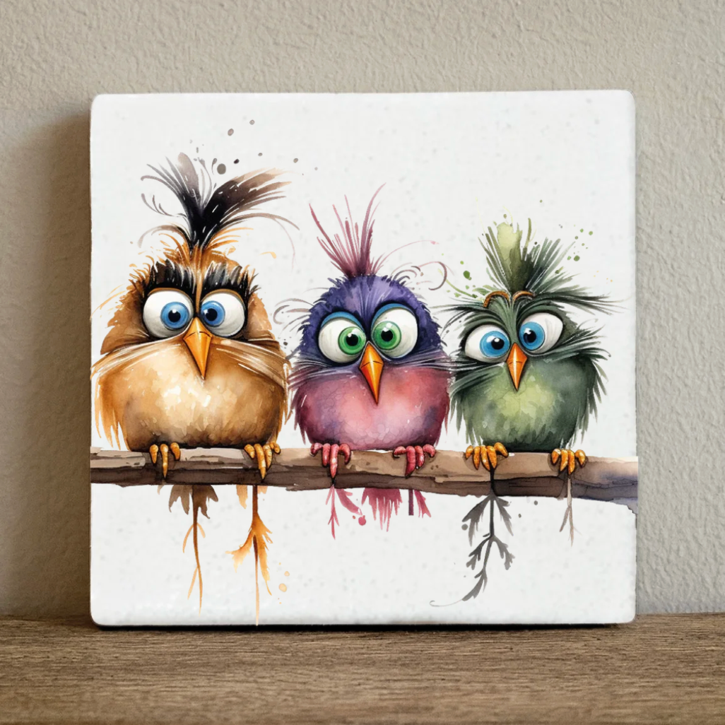 Label2X Tegeltje met vogeltjes Tegeltje met vogeltjes woonaccessoires homedecoratie
