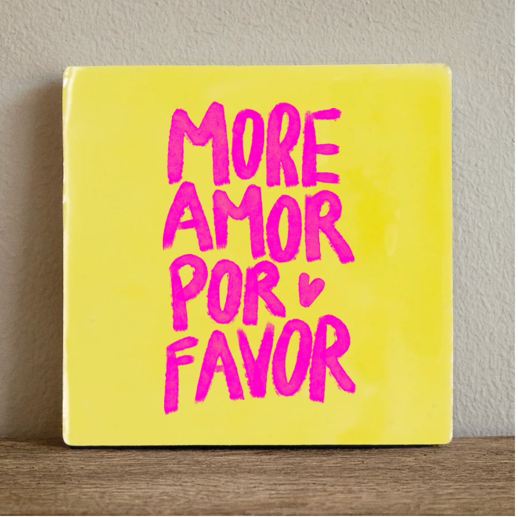 Label2X Tegeltje more amor por favor kleurrijk Tegeltje more amor por favor kleurrijk woonaccessoires homedecoratie