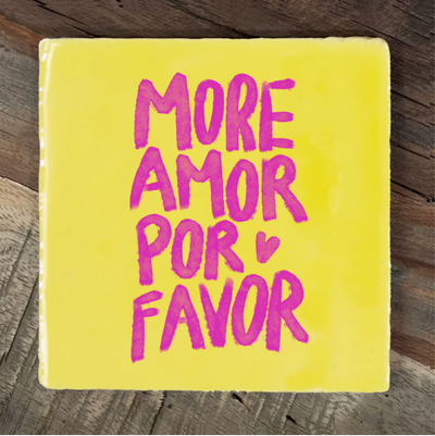 Label2X Tegeltje more amor por favor kleurrijk woonaccessoires homedecoratie