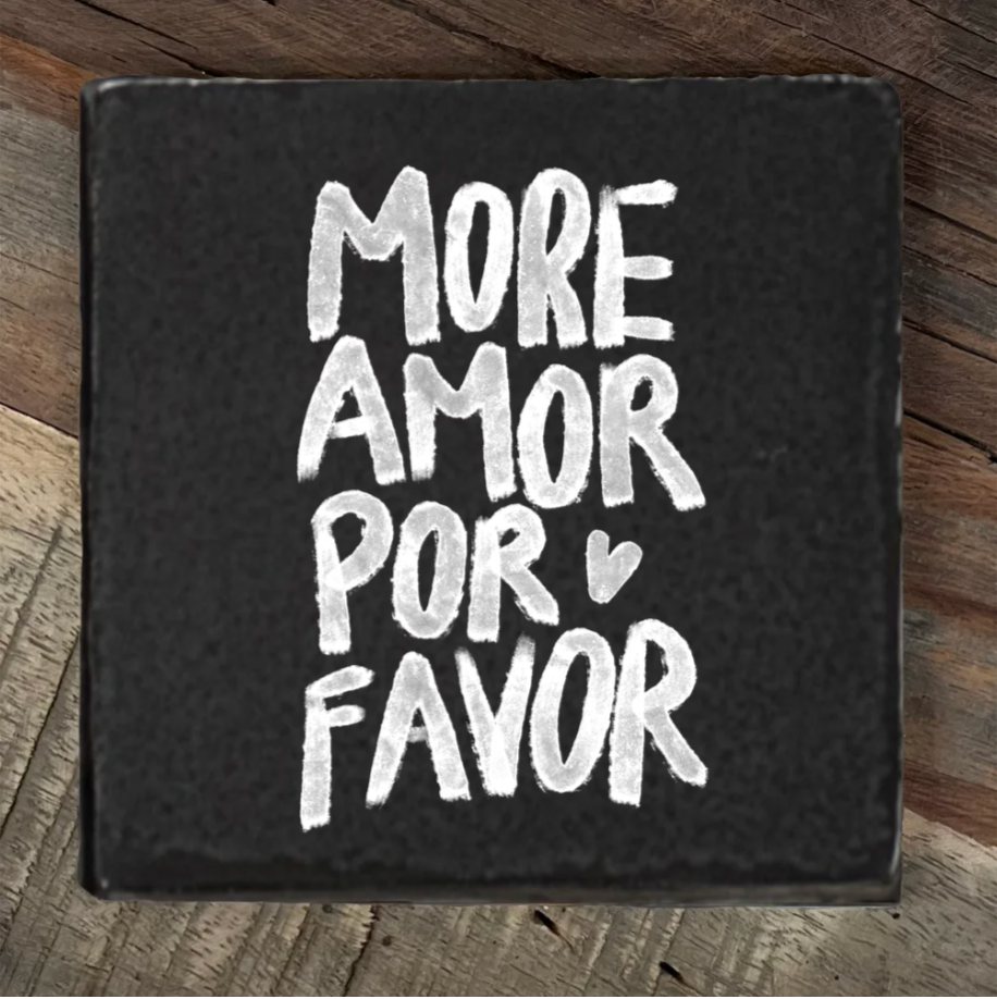 Label2X Tegeltje more amor por favor kleurrijk woonaccessoires homedecoratie