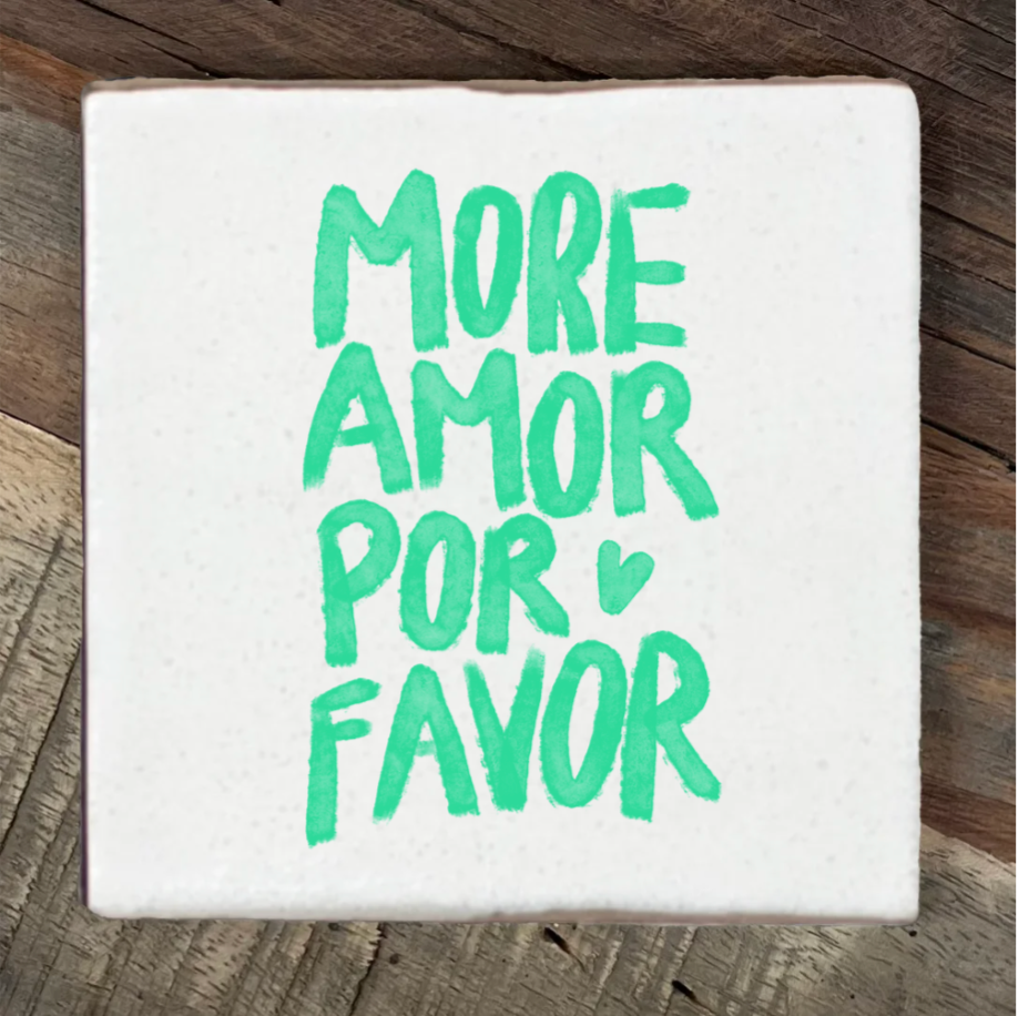 Label2X Tegeltje more amor por favor kleurrijk woonaccessoires homedecoratie