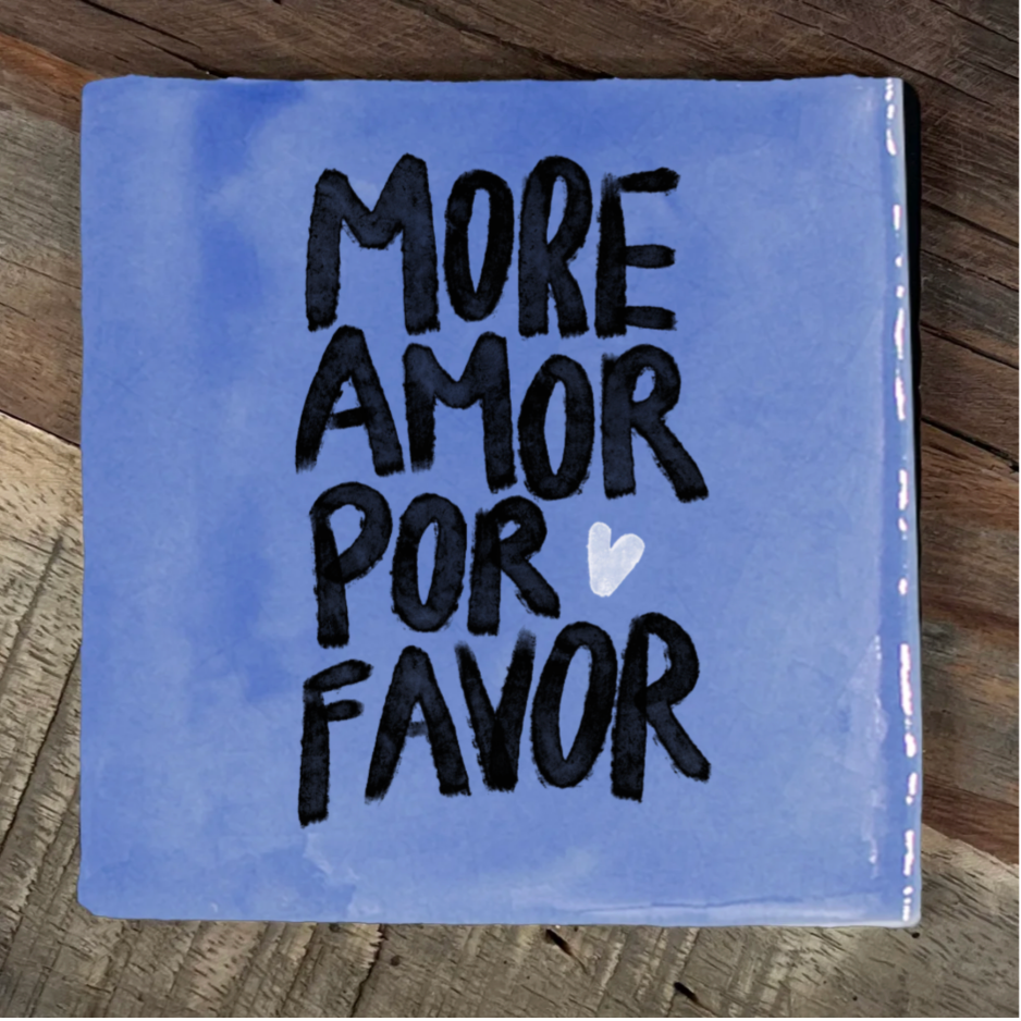 Label2X Tegeltje more amor por favor woonaccessoires homedecoratie