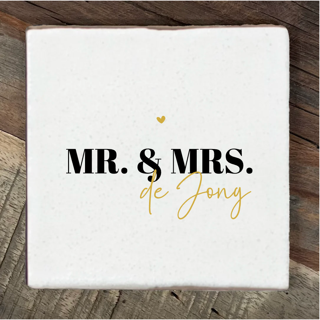 Label2X Tegeltje Mr. & Mrs. naam Tegeltje Mr. & Mrs. naam woonaccessoires homedecoratie