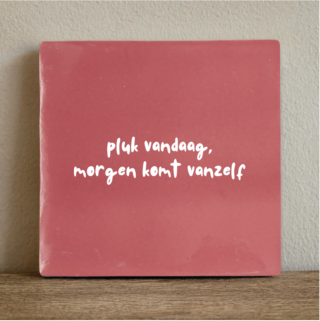 Label2X Tegeltje pluk vandaag. morgen komt vanzelf Tegeltje pluk vandaag. morgen komt vanzelf woonaccessoires homedecoratie